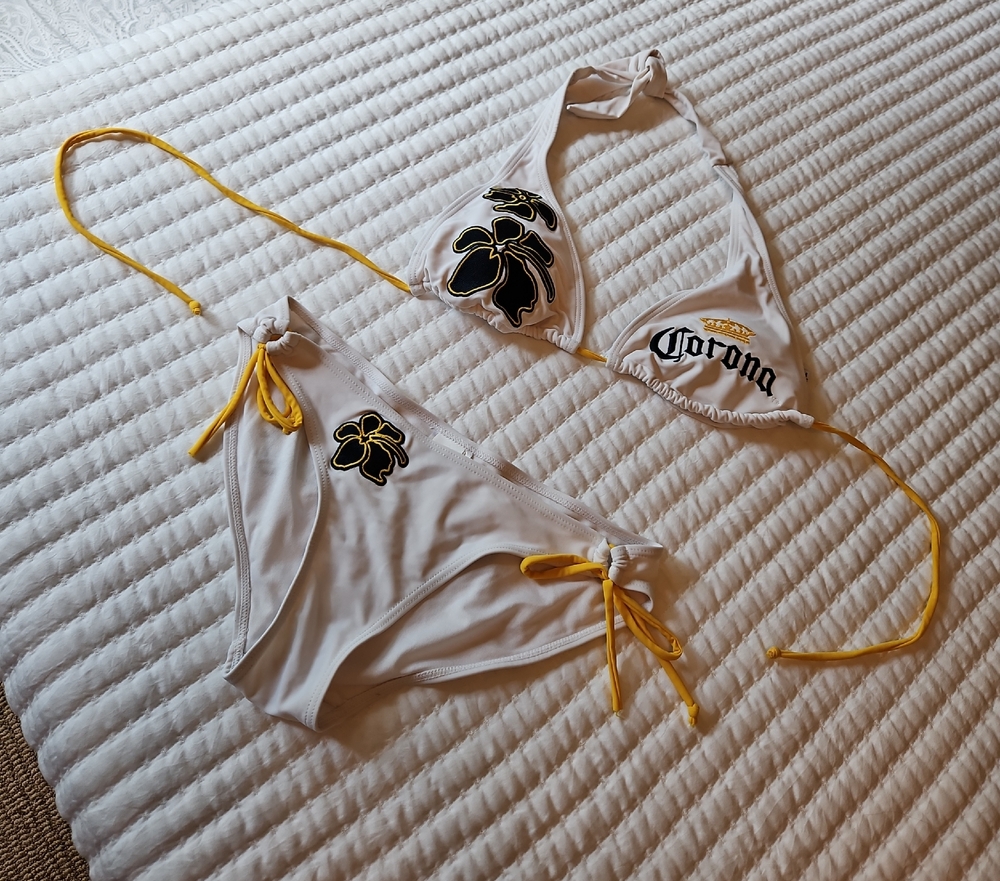 Corona White Bikini with Yellow Ties